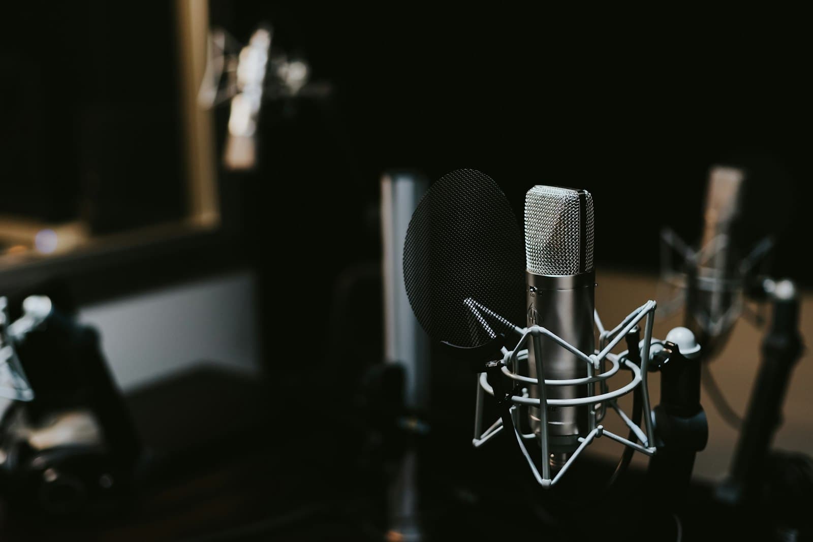 Studio microphone set up for a voiceover coaching session
